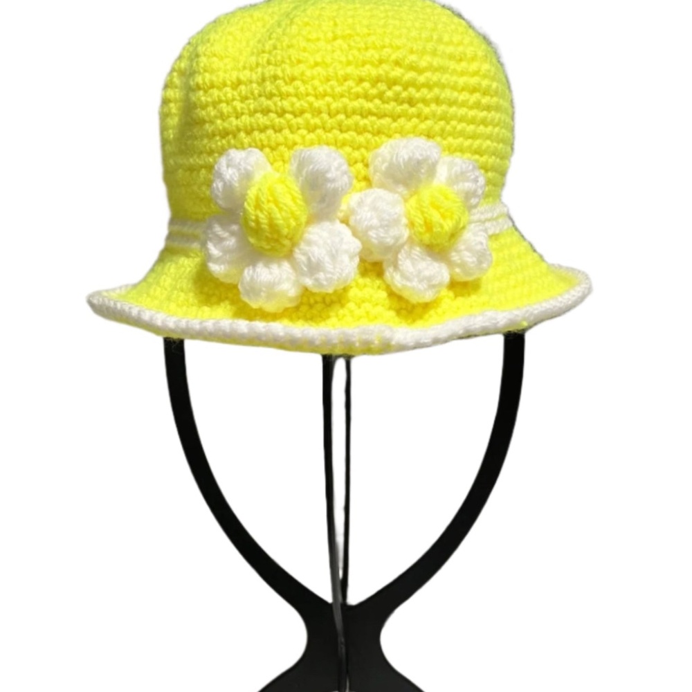 Yellow Flower Baby Bucket Hat Handmade Crochet - Picture 8 of 8